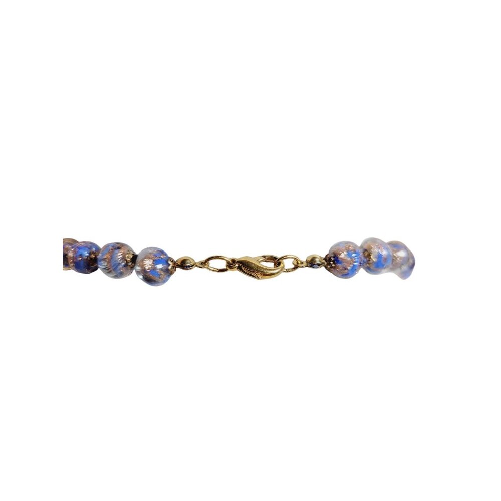 Venetian Glass Necklace Periwinkle Blue Copper Foil Handblown Art Glass Beads - Picture 4 of 7